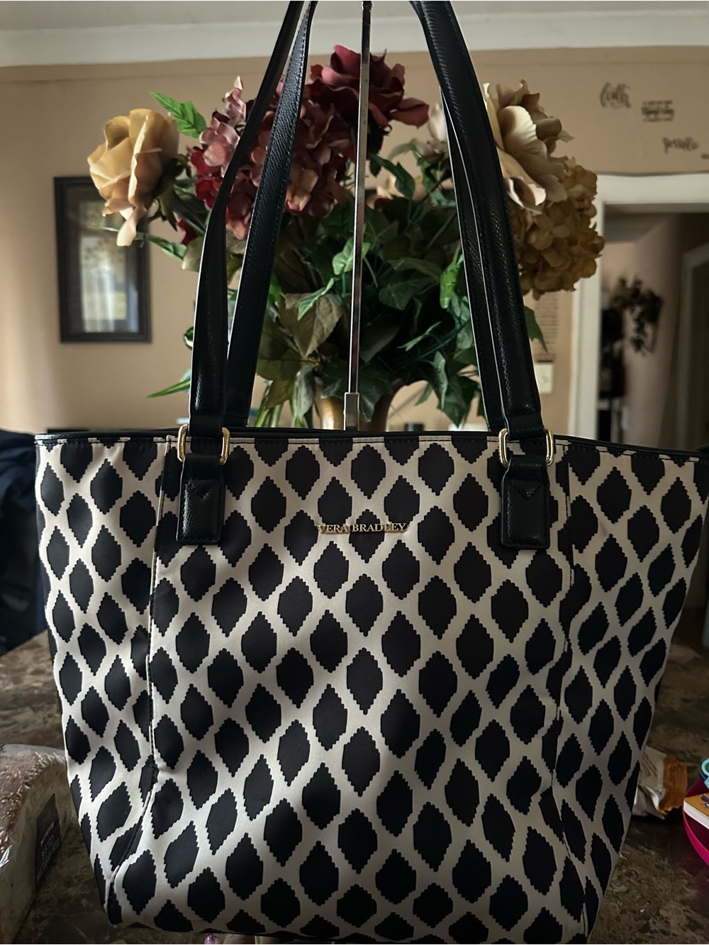 Vera Bradley Black and Cream Geometric Tote